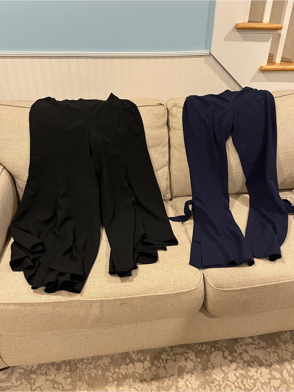 VENUS Ruffle-Hem Boot Cut Pants - Black & Navy